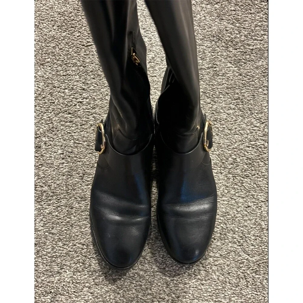 Tory‎ Burch Sofia black belted leather Reva Tall Riding boots women's size 8